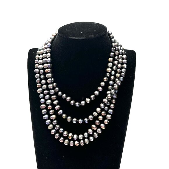 Vintage 66" Peacock Baroque Pearl Necklace — Hand-knotted, Lustrous & Fab — EUC - Picture 5 of 12